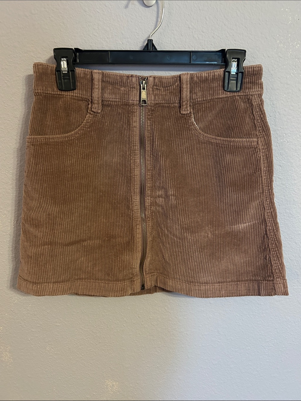 American Eagle Women Boho Fall Corduroy Zip-Front Brown Skirt Size 2